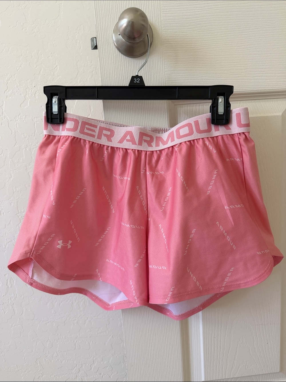 Under Armour Pink Logo Elastic-Waist Athletic Shorts